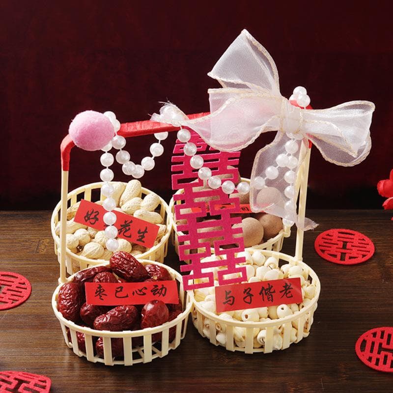 Collection of wedding supplies, early birth of a precious child, wedding ornaments, engagement suitcase, four-square grid portable dried fruit basket combination set