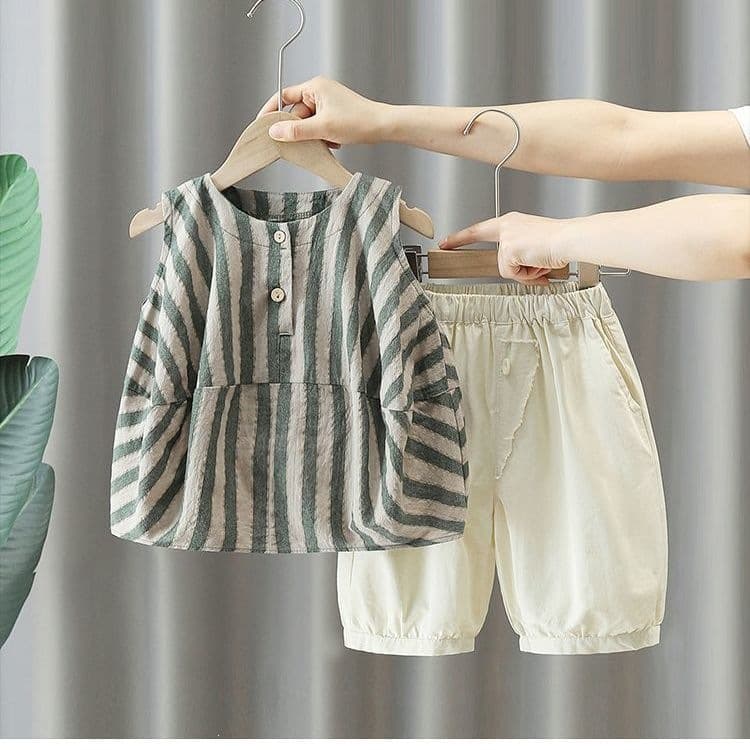 Boys Striped Set Stylish, Children's Vest Set Summer Thin, Baby Boy Sleeveless T-Shirt Shorts Two-Piece Set Trendy