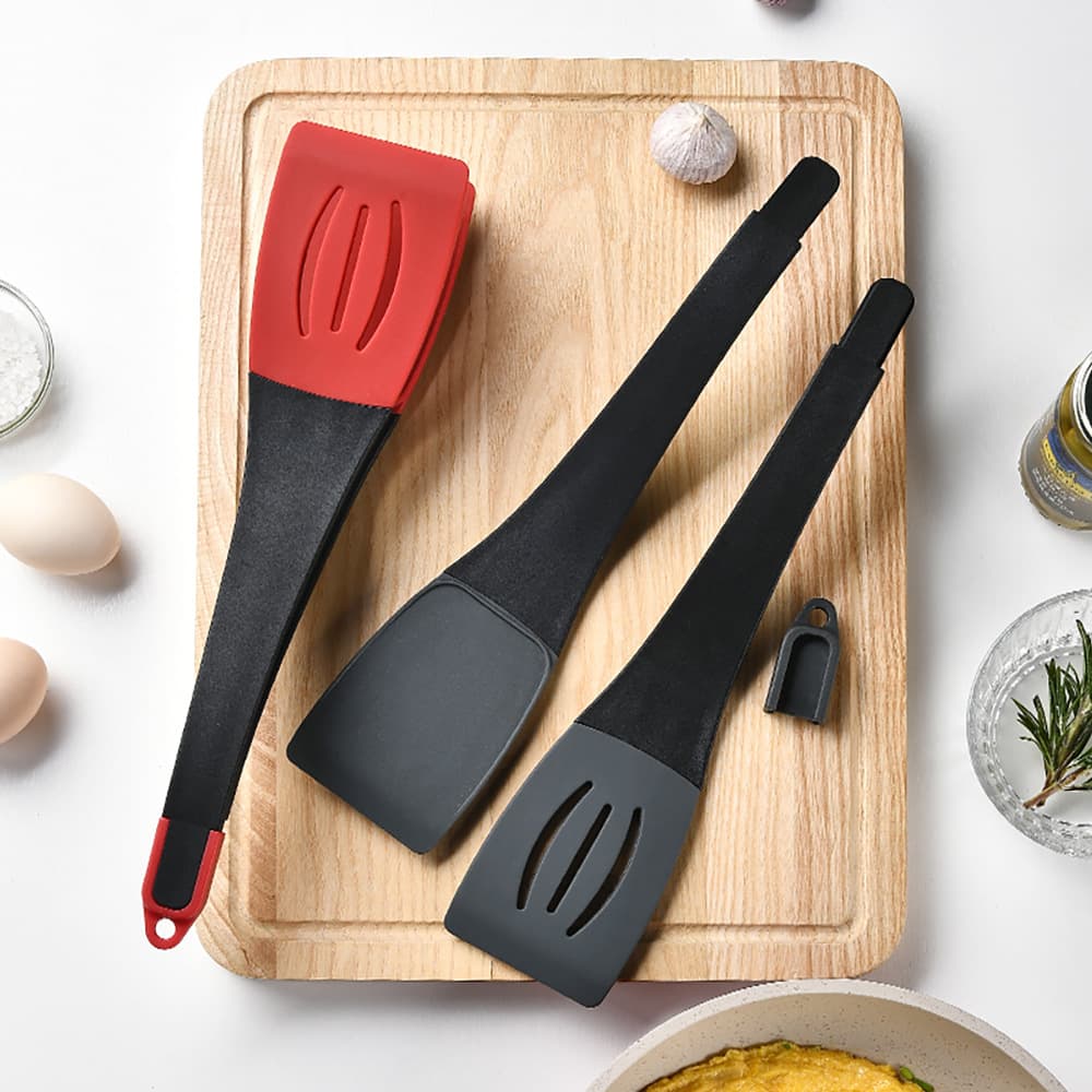 Ruiming Silicone 3-in-1 Combinable Spatula, Slotted Spatula, Steak Food Tongs, Fish Turner Tongs Unique Tongs