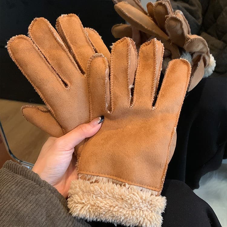 [Newcomer Limited Time Offer] American Retro Suede Gloves Women's Autumn/Winter Thickened Fleece-Lined Warm Windproof