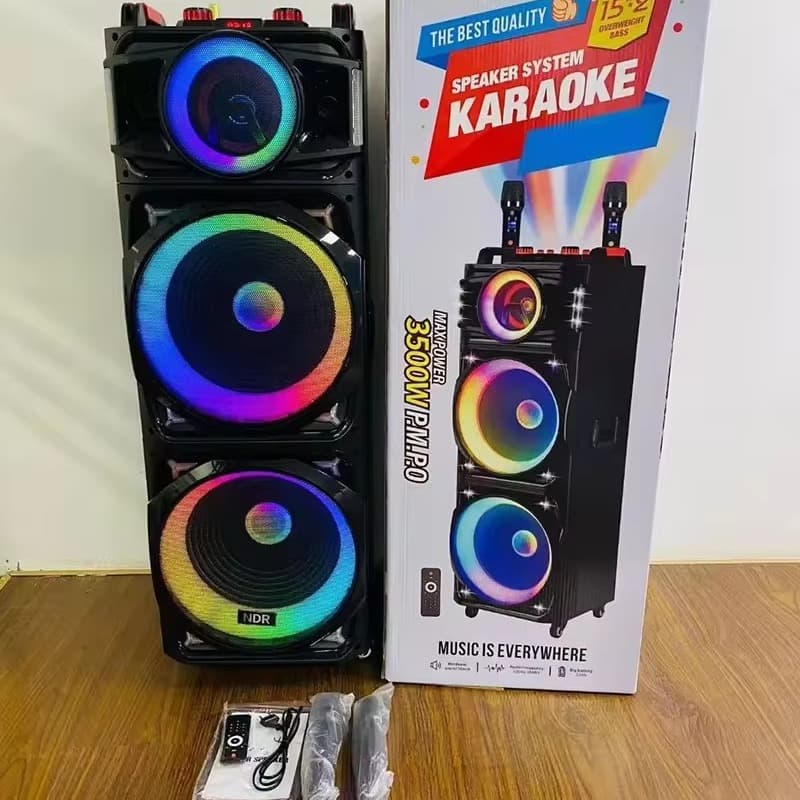 NDR-1526 Portable Bluetooth Speaker 15-Inch Dual Speaker Wireless Microphone Portable Square Dance Card Insert Audio LED