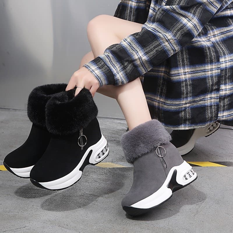 Women's Short Boots, Warm Shoes, Export Quality, Fleece-Lined, Large Size Cotton Boots, New Style with Hidden Height Increase, Winter Platform Snow Boots, Thick-Soled