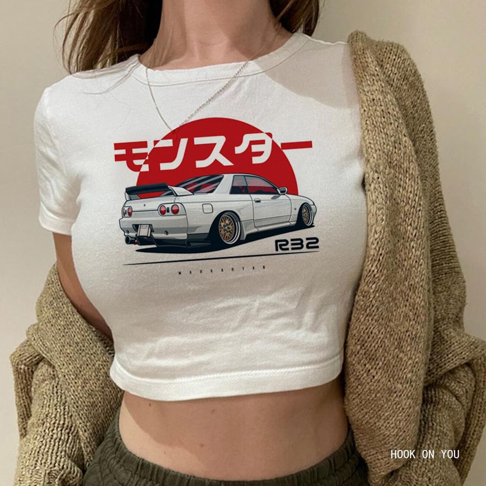 Monster Skyline R32 Car 2000s Cyber Y2K Crop Top Women Kawaii