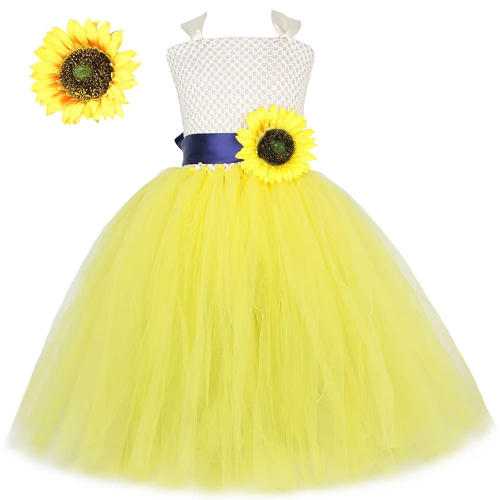 Sunflower Children's Mesh Dress Handmade Yellow Girls Princess Dress Holiday Party Dress European and American Children's Clothing