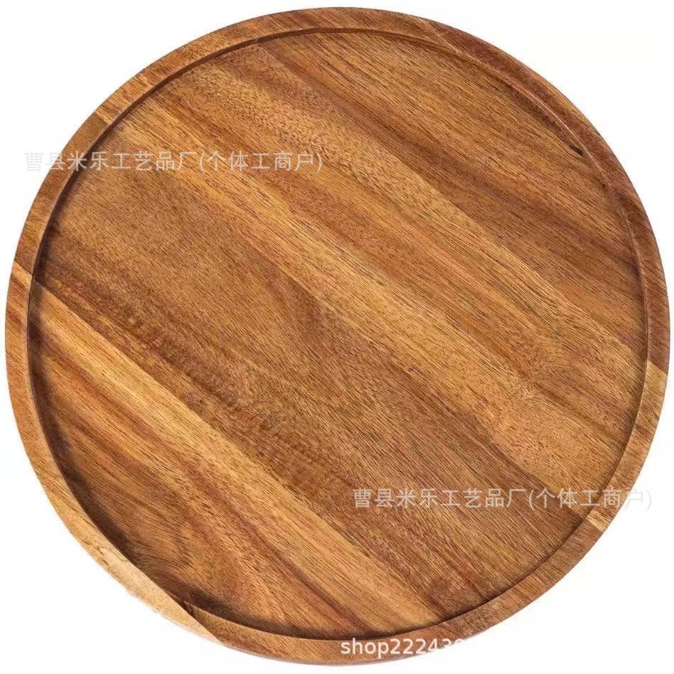 Cross-border wooden tray snack cake snack round tea tray decoration waterproof solid wood dinner plate wooden saucer dry fruit plate wooden