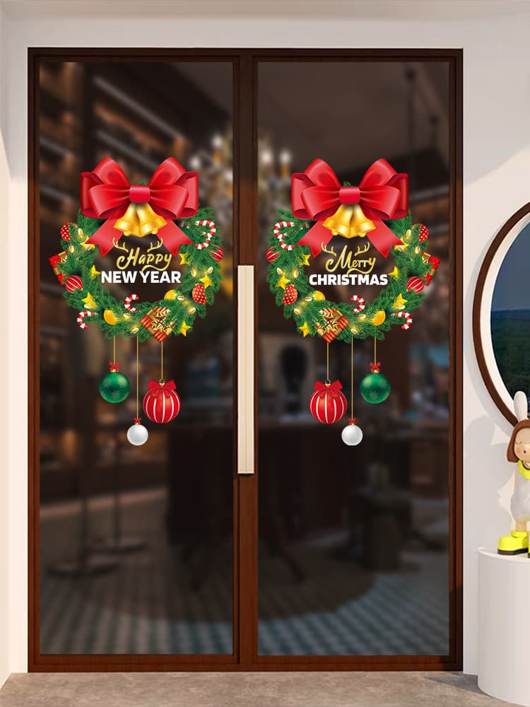 Christmas decorations, wreaths, Christmas tree stickers, 2026 window decals, glass stickers, shopping mall/shop double door stickers, static electricity.