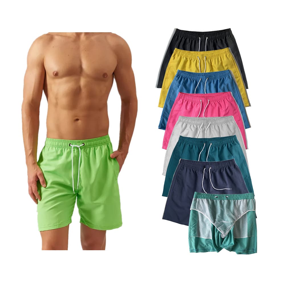 Plus Size Cross-Border Quarter-Length Beach Shorts for Men, Polyester Quick-Dry Swim Trunks with Inner Lining, Suitable for Sports and Outdoor Wear
