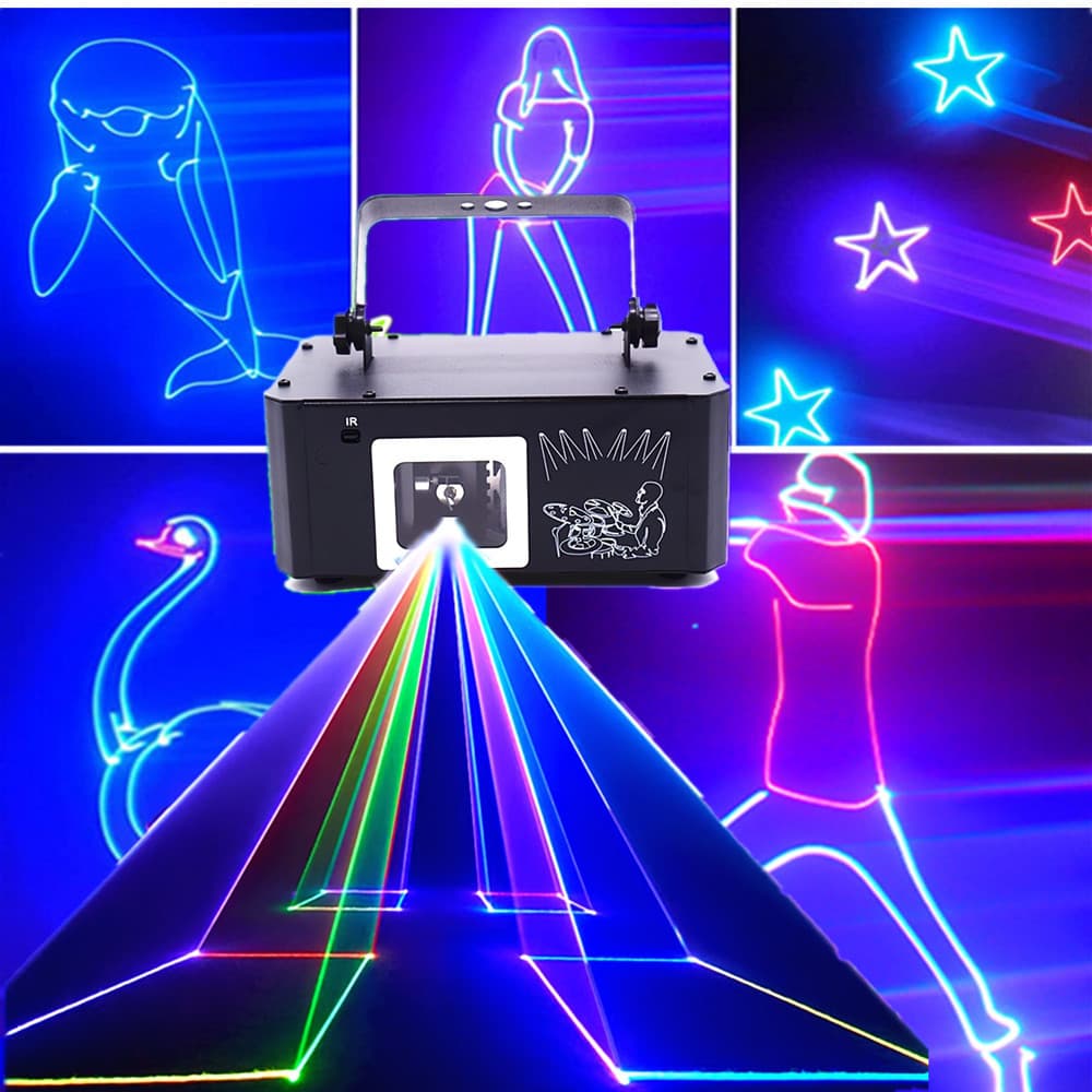 3D Full-Color Animated Laser Pattern Beam Light DMX Sound-Activated KTV Flash Atmosphere Light Disco Bar Stage Lighting