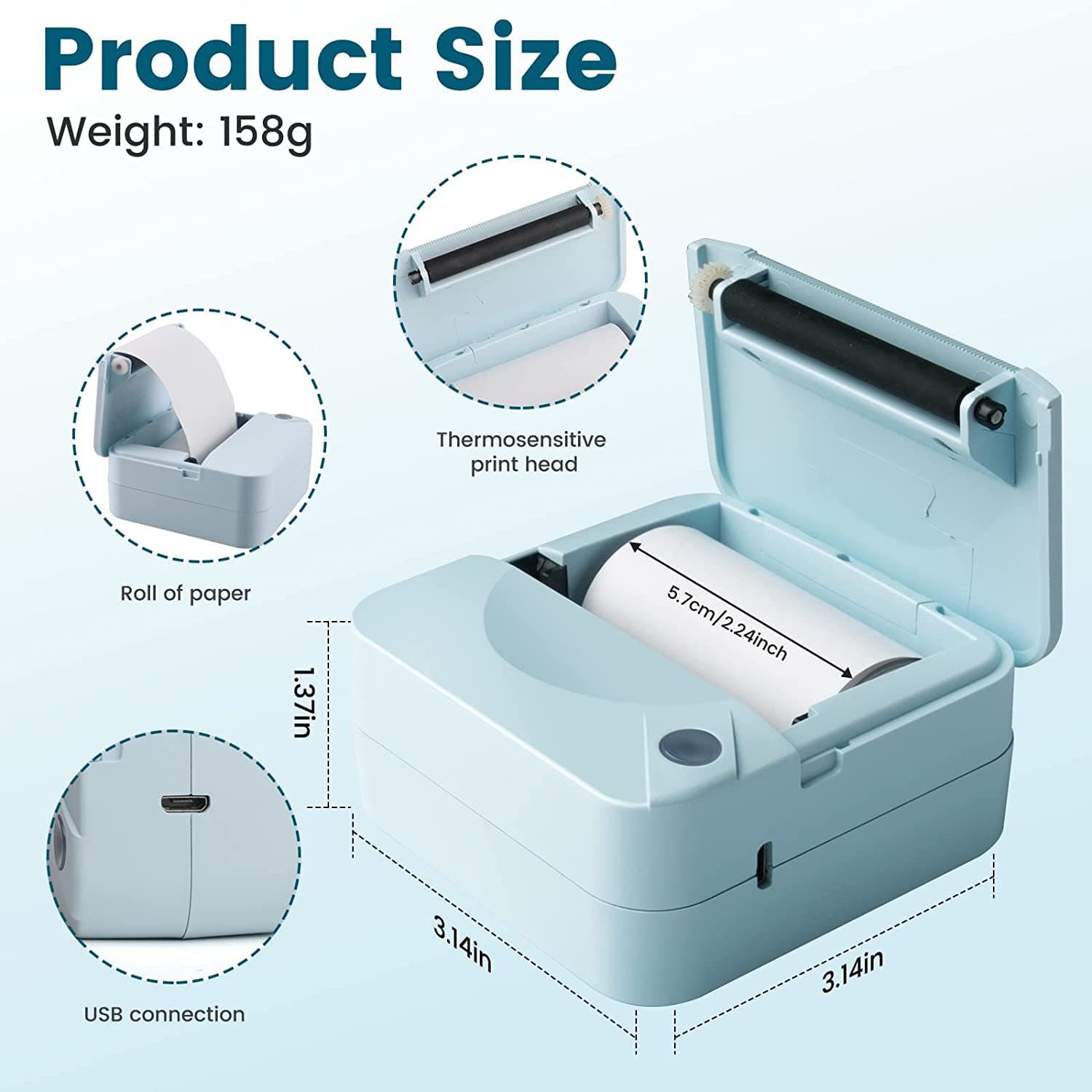 Cross-border Portable Mini Printer, Wireless Bluetooth Connection to Phone, Inkless Sticker Photo Printer