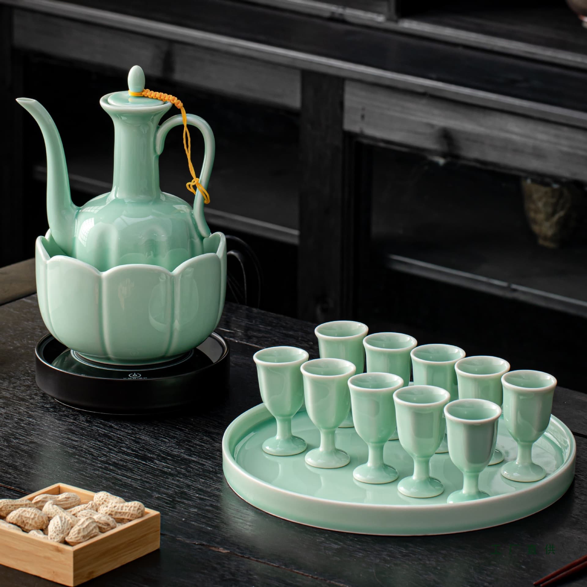 Electric Heating Wine Warmer Constant Temperature Ceramic Wine Set for Baijiu and Huangjiu, Chinese Style