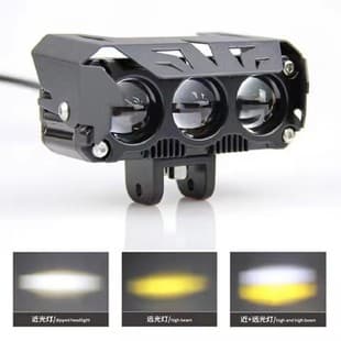 Cross-border Hot Selling Dual Color LED 3-Eye Motorcycle Spotlight Small Cannon White Yellow Light Super Bright Headlight Waterproof 9-80V