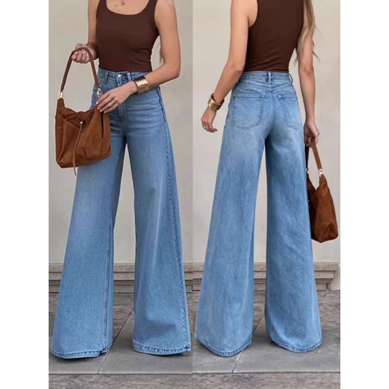 Cross-border Amazon 2 Stretch Mid-Rise Jeans Elegant Casual Party Denim Pocket Wide-Leg Pants
