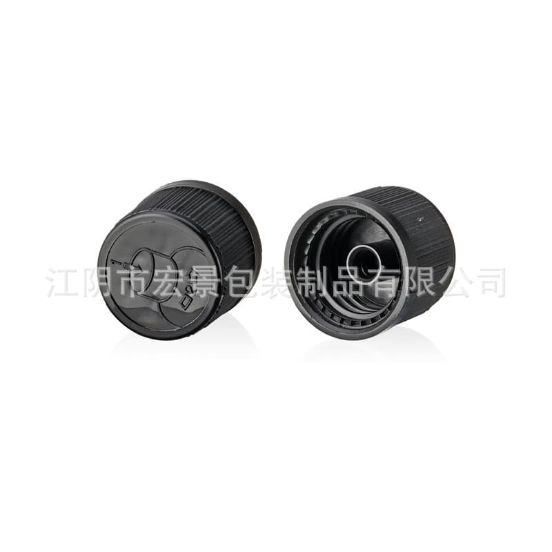 18-tooth black press-turn plastic cap, child-resistant cap for essential oil bottles, leak-proof double-layer plastic combination cap