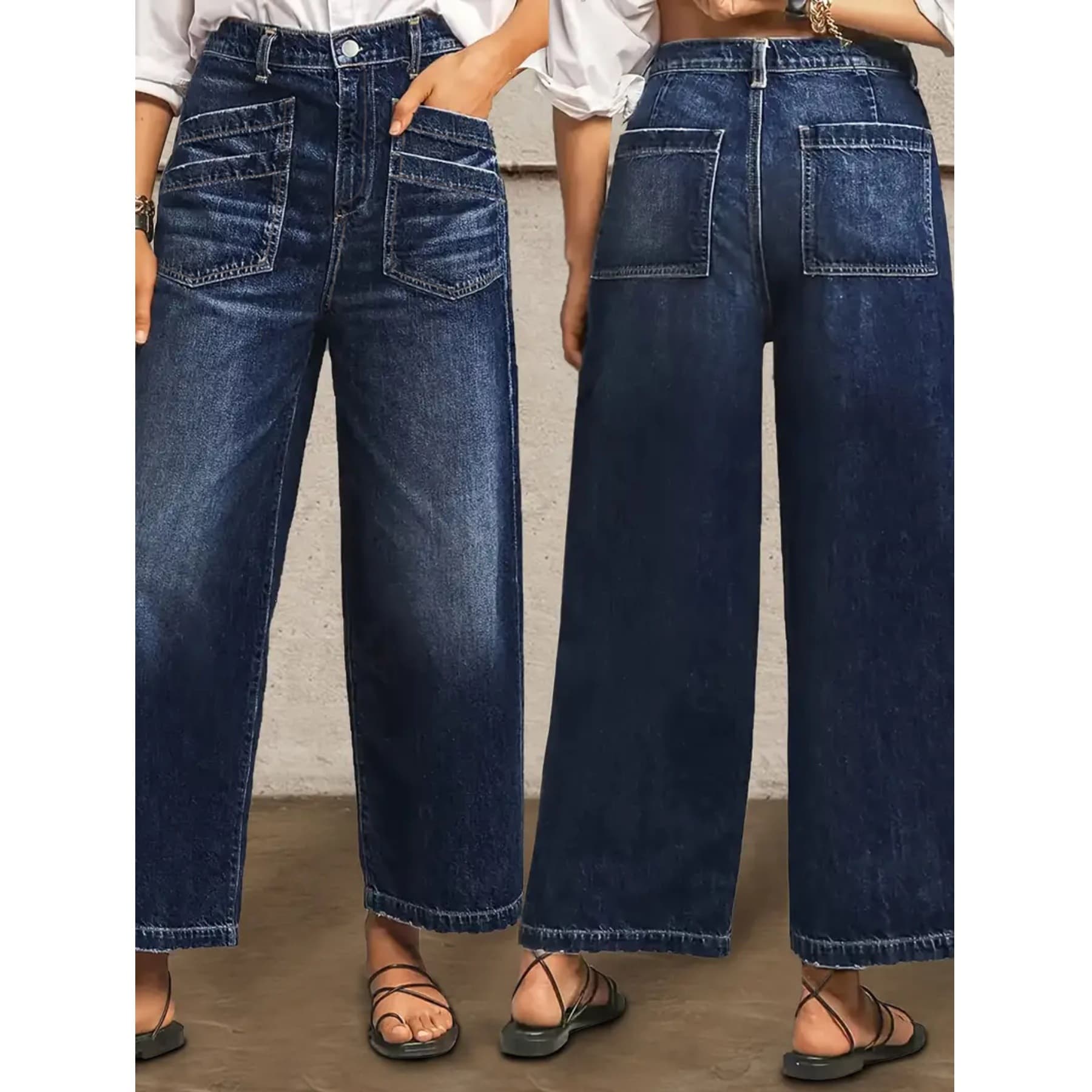 Women's Large Size Casual Fashion Jeans Wide Leg Pants Washed Denim Versatile Jeans