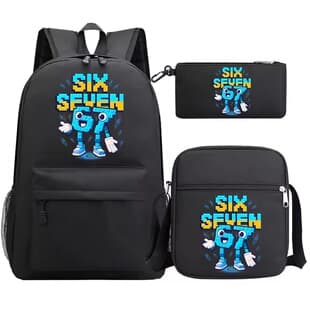 3-Piece Set Digital Cartoon 67 Series Printed Backpack, Lunch Bag, Pencil Case, Large Capacity Elementary School Backpack, Unisex