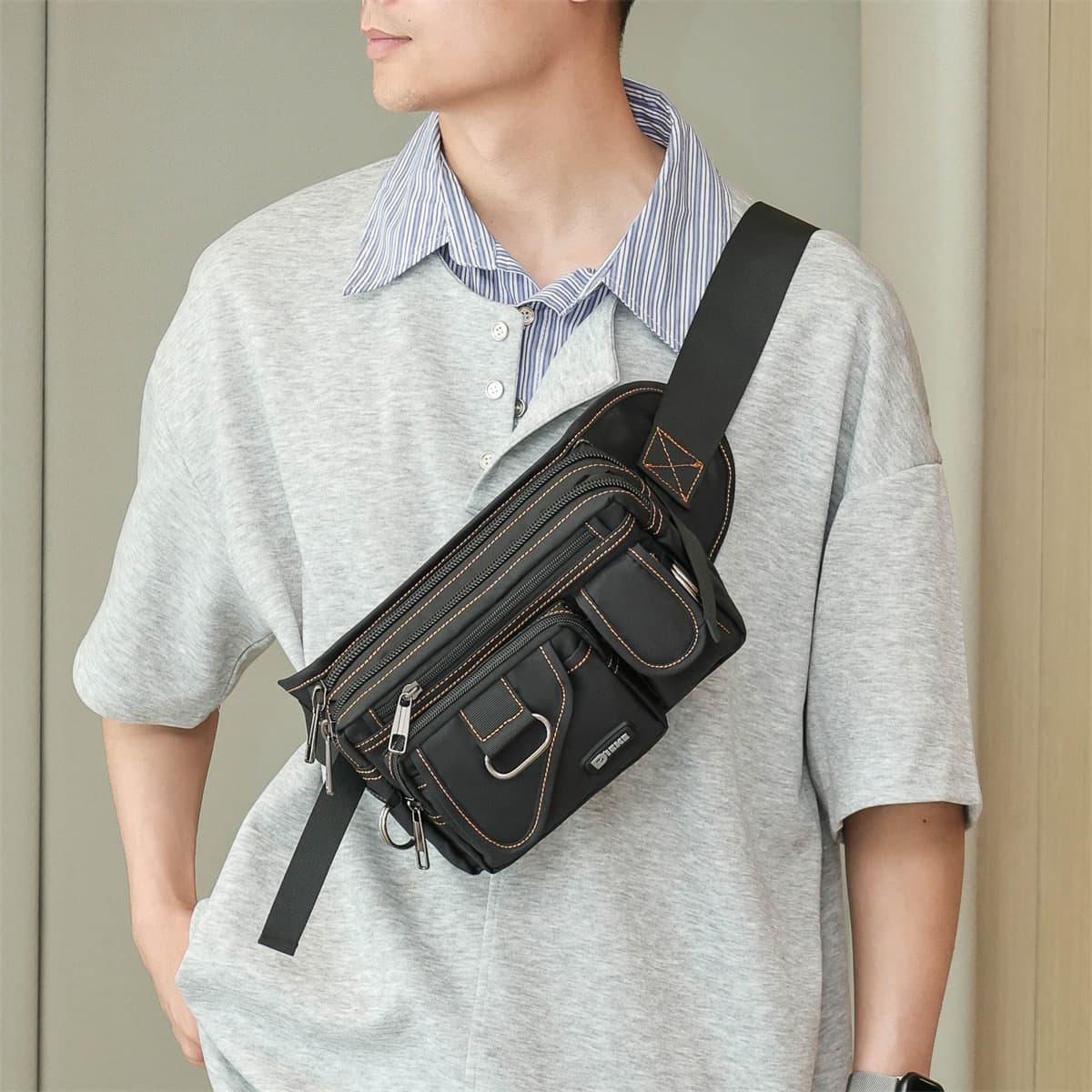Cycling Travel Waist Bag Hiking Running Waist Pack Oxford Cloth Multi-Layer Business Bag Wallet Waterproof Large Capacity Waist Bag