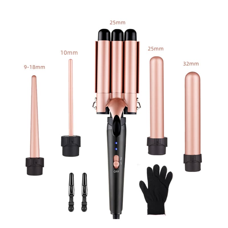 Amazon new five-in-one replaceable multi-function head-changing hair curler LED5-in-1 tube-changing hair curler cross-border