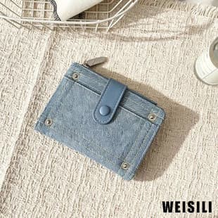 Vintage Denim Short Wallet Multi-Slot Document Wallet Integrated Card Holder Multifunctional Document Organizer
