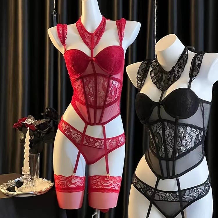 Zhi Zhi Mei French Court Style Women's Sensual Lace Ribbon Hollow Small Bust Push-up Corset Waistcoat Uniform Passion