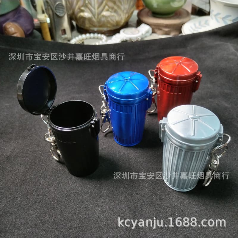 Fashionable Trash Can Shaped Portable Cigarette Ashtray Small Sealed Keychain For Car Outdoor Use Compact Size