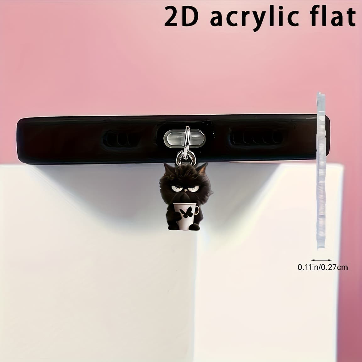 New Cross-Border Acrylic Flat Tea Cup Black Cat Acrylic Phone Dust Plug