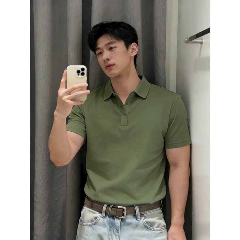 Handsome high-end polo shirt short-sleeved tops for men, super good-looking summer wear, ice silk seamless lapel T-shirt, versatile