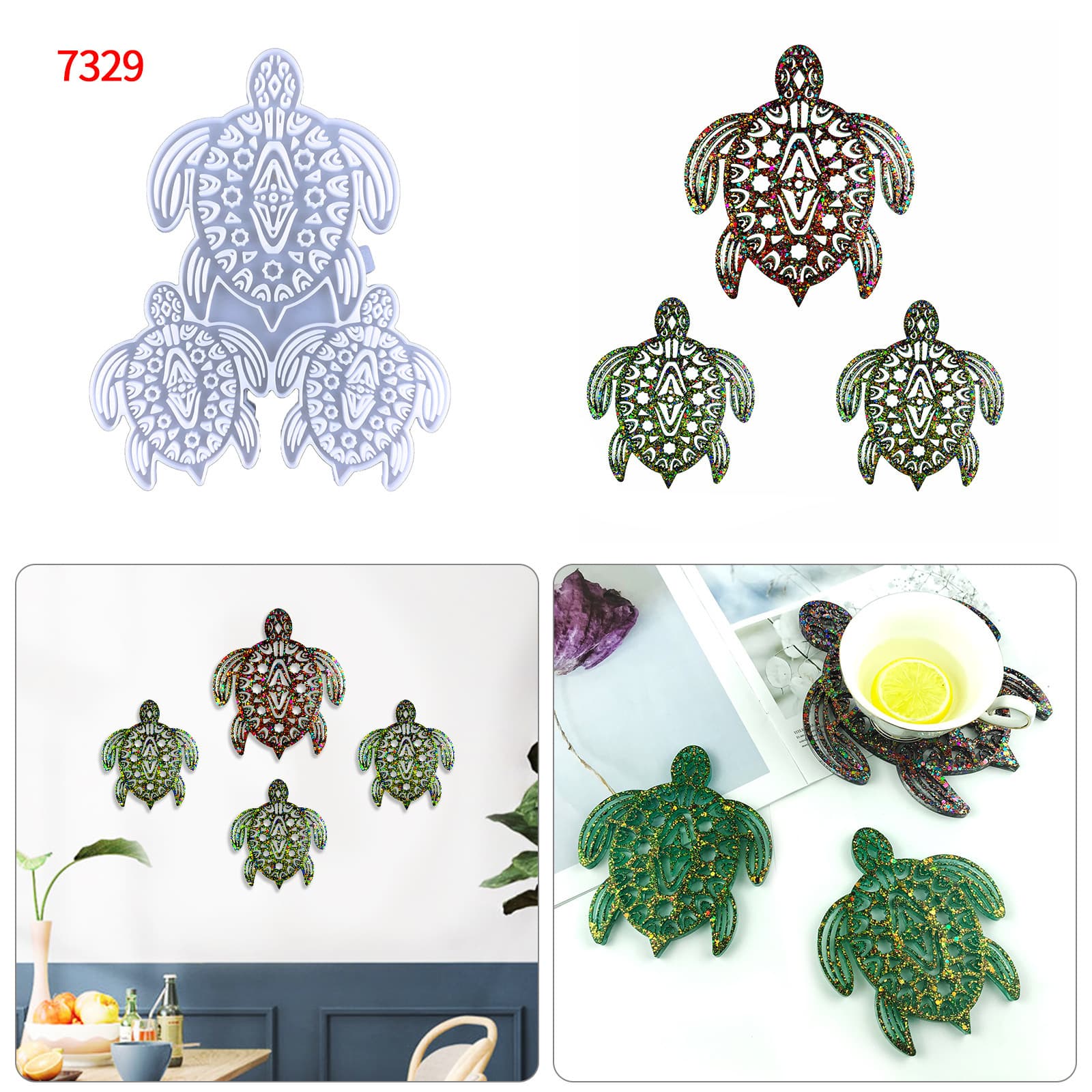 Turtle coaster crystal glue mold diy turtle coaster living room wall decoration turtle pendant silicone mold