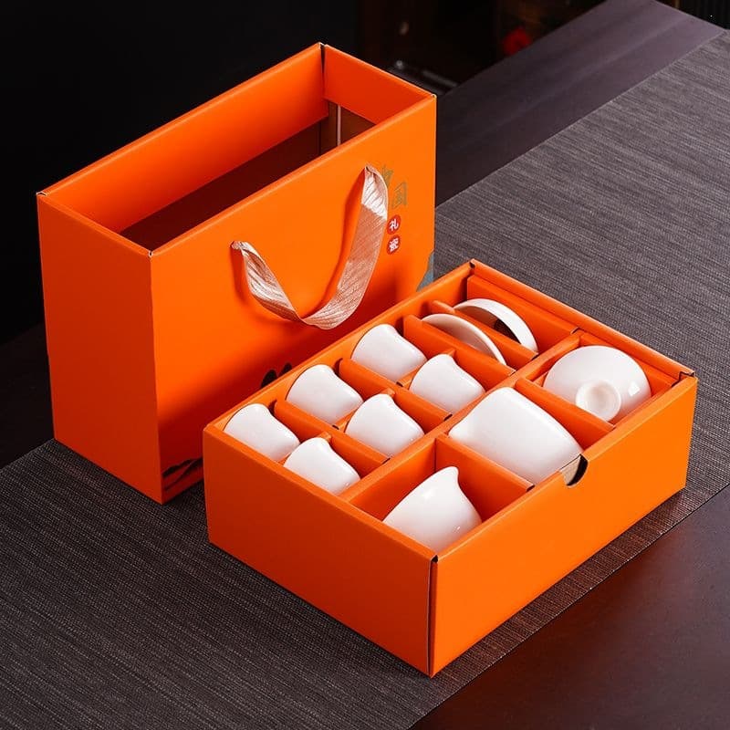 Premium Dehua White Porcelain Kung Fu Tea Set, Home-Use Lard Jade Porcelain Gaiwan Teapot, Gift & Wholesale