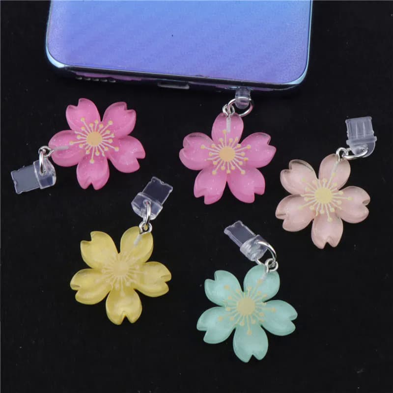 Resin Sakura Phone Dust Plug Charm Kawai Charge Port Plug Fo