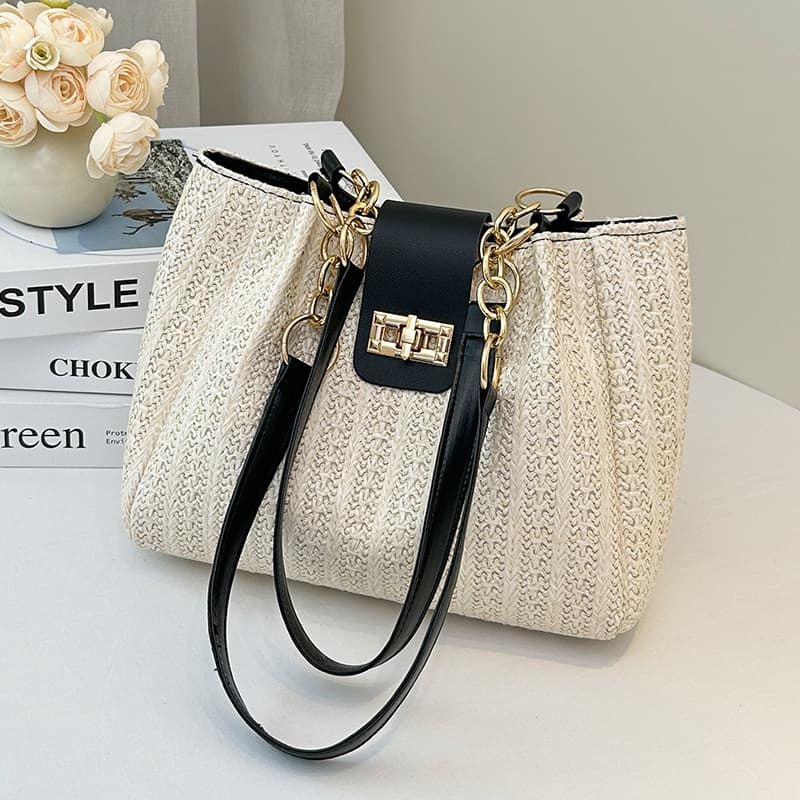 Cross-border woven bags women's 2025 new shoulder bag large capacity tote bag beach vacation straw bag wholesale