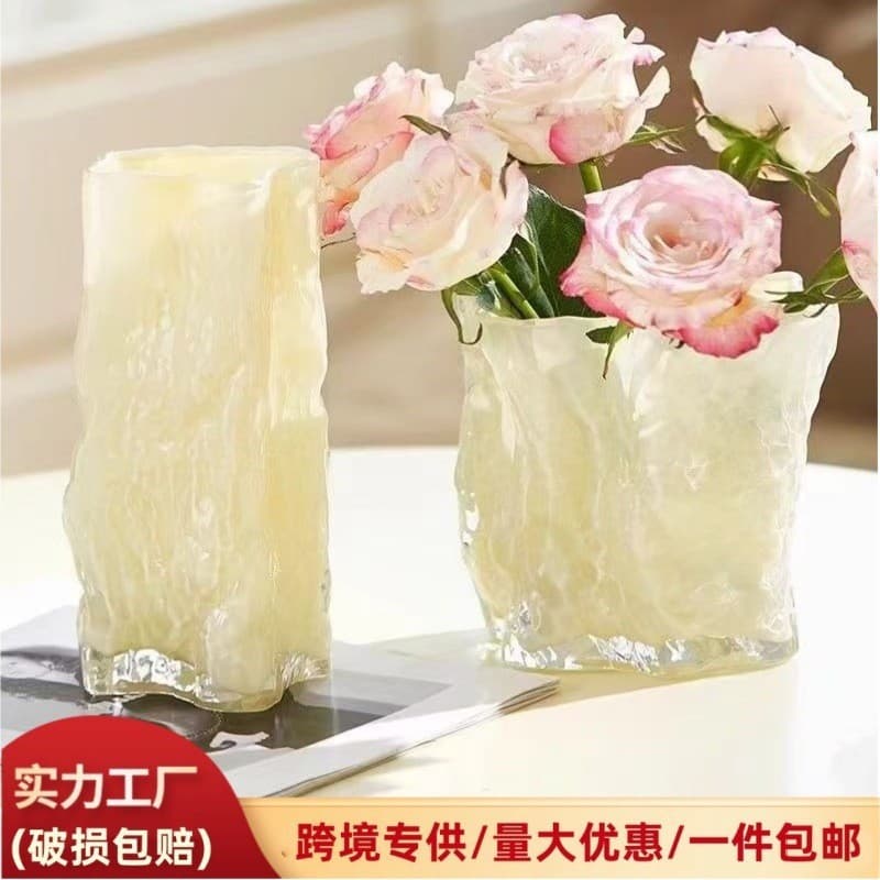 Irregular Glacier Vase Transparent Luxury Style Living Room Dining Table Water Flower Arrangement Glass Decorative Art Vase