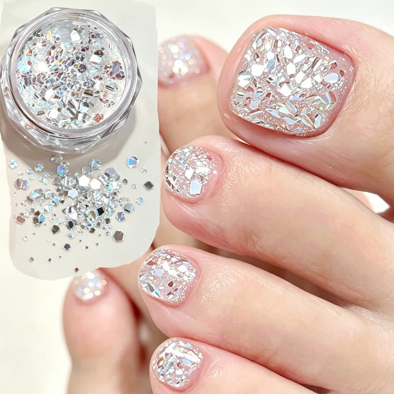 Manicure chasing glitter powder sequins, colorful hexagonal mixed sequins, fine glitter fragments, explosive large sequins, universal for hands and feet