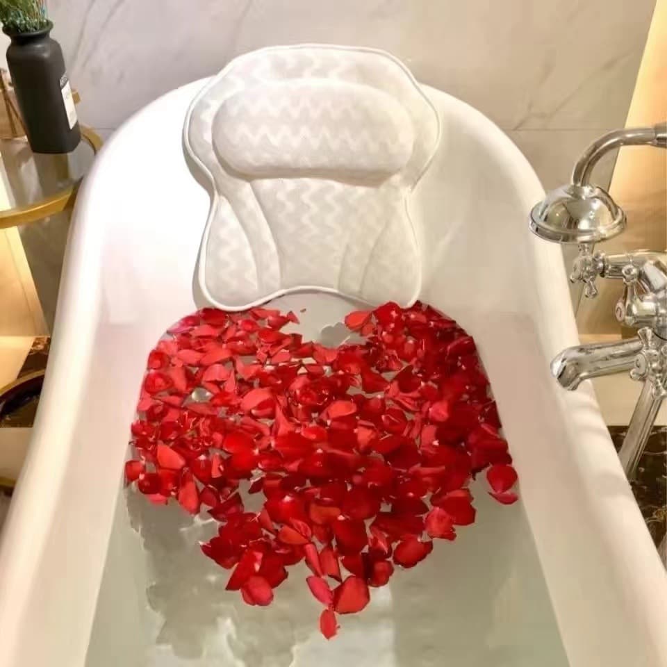 Cross-Border Amazon Stock 4D Gray and White Bathtub Pillow, Suction Cup Bathtub Pillow for Comfortable, Non-Slip, Multi-Functional Use