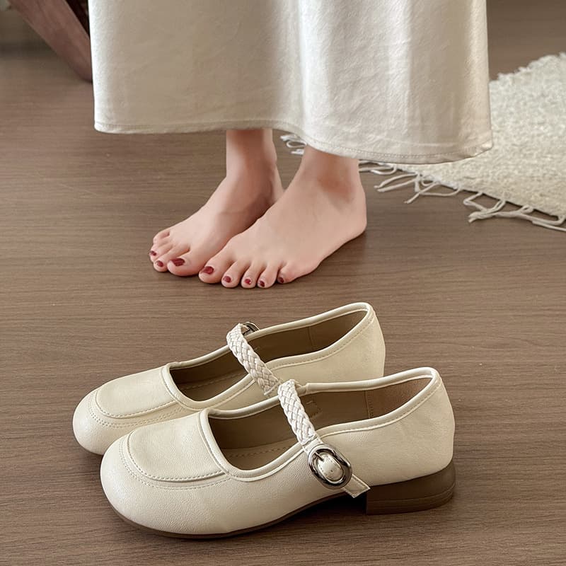 Korean Style Shallow Mouth Mary Jane Shoes for Women 2026 New, Loafers with Buckle Strap for Dresses, Casual Soft Sole Flats