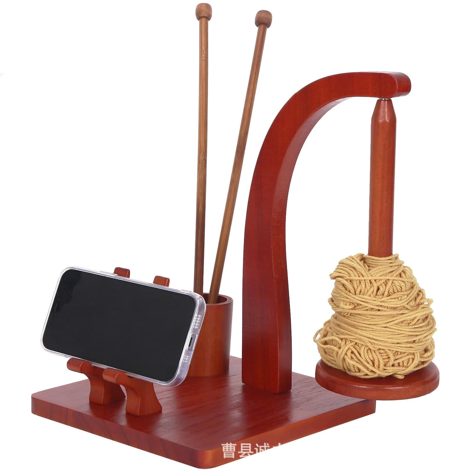 Wooden Yarn Holder Rotating Yarn Dispenser with Phone Stand Crochet Accessories Yarn Ball Storage Rack