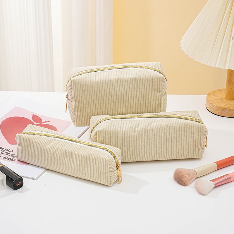 New Simple Girl Corduroy Cosmetic Bag Large Capacity Portable Toiletry Bag Travel Storage Pouch