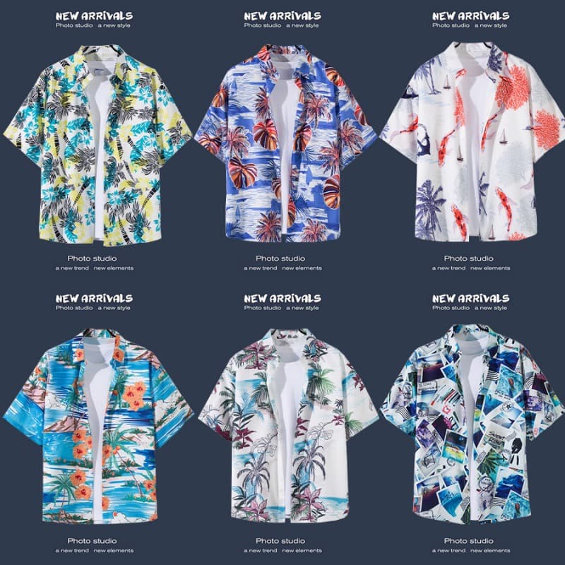 Short-sleeved floral shirt men's Hainan Island wear beach wear Sanya Xiaweifeng Thailand travel couple casual loose jacket