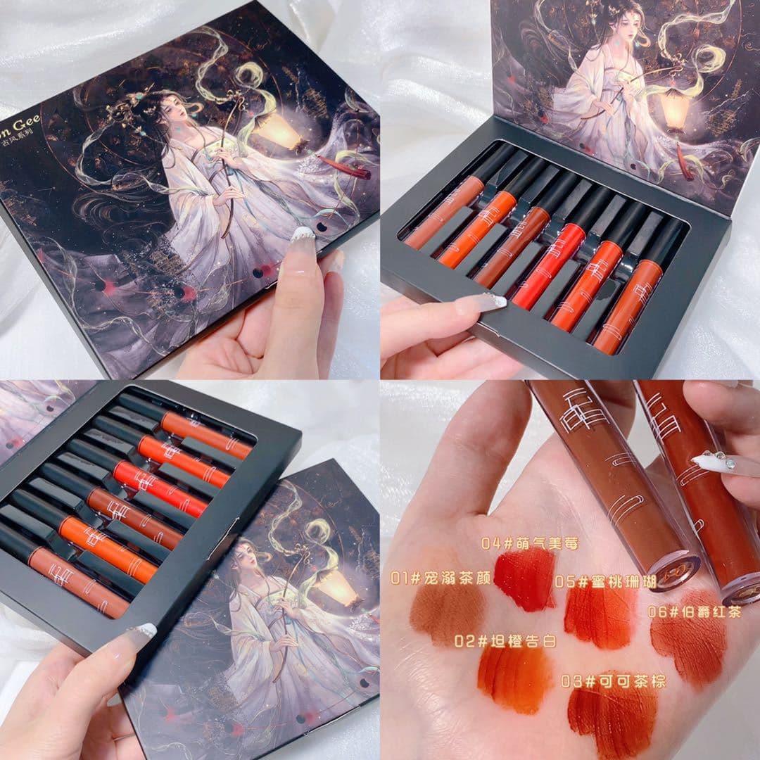 Running Six-Pack Antique Lip Glaze Set - Long-Lasting Matte Velvet Lipstick for Students, Plain White