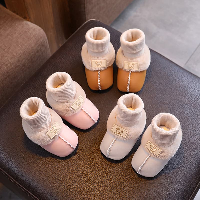 Autumn/Winter Newborn Baby Fur-Lined Sock Shoes, Fleece-Lined Soft-Soled Walking Shoes, 0-1 Year Old Unisex Baby Cotton Shoes 3