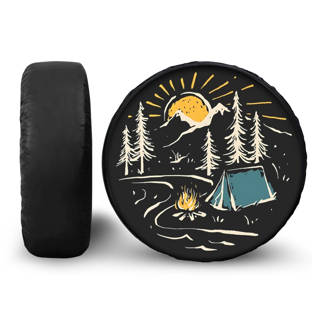 Cross-Border Simple Line Art Print Camping Enthusiast Car Tire Cover Custom Design Sunscreen Dust Cover One Piece Minimum Order