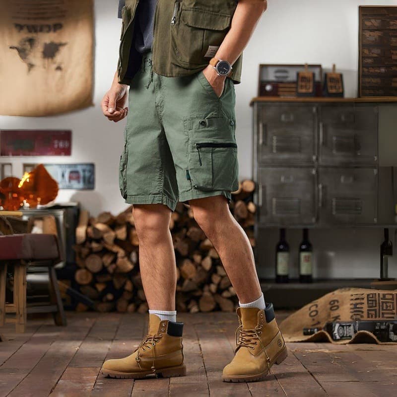 Live Hot Trend Cargo Shorts, Loose Fit Five-Point Shorts, Multi-Pocket Outdoor Motorcycle Wear Men's Shorts, Sports American Style
