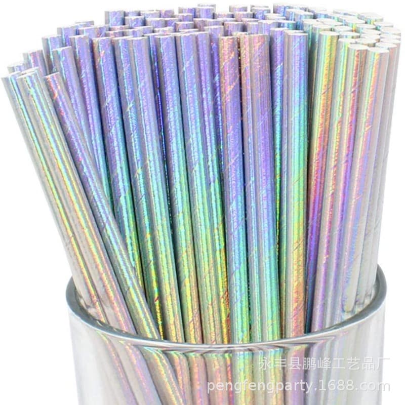 Ready stock laser paper straws, disposable colored paper straws with pearlescent film rainbow straws