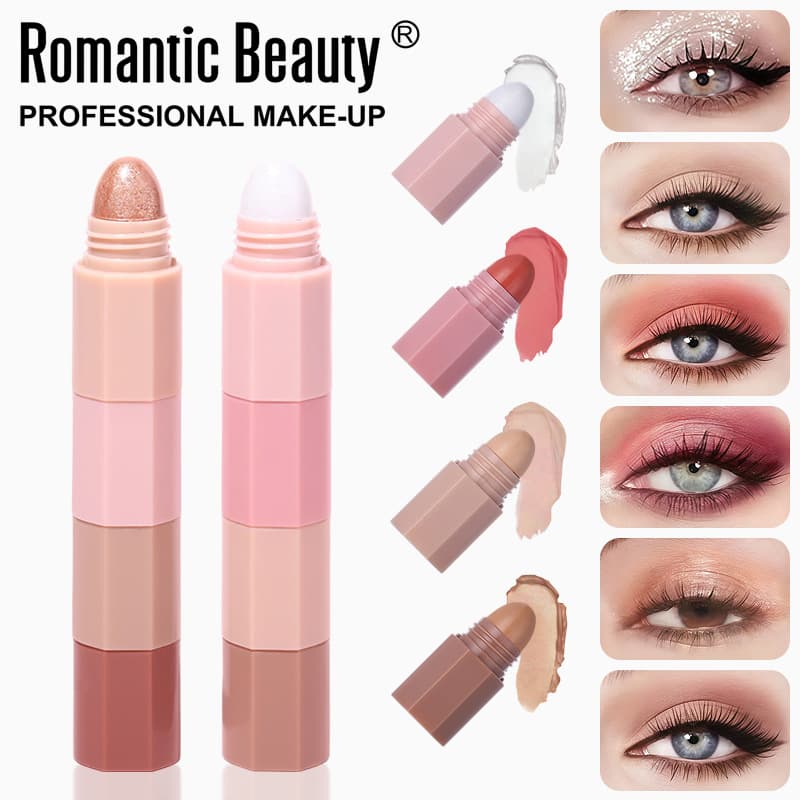 Cross-Border High-Gloss Stick with Four Sections, Easy-to-Apply Eyeshadow Stick, Multi-Section Four-in-One Long-Lasting Highlighter Pen, Dual-Use Non-Fading Eyeshadow