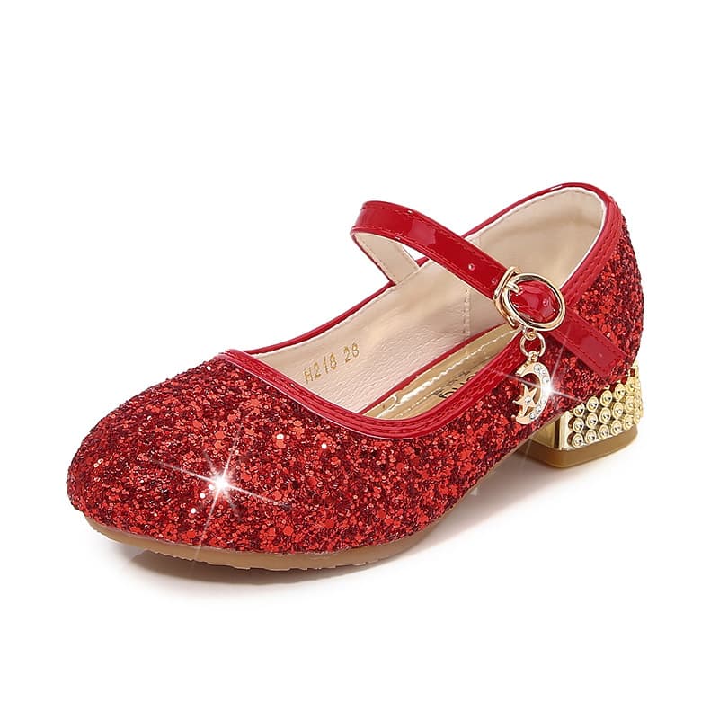 Children's High Heel Fashion Piano Performance Shoes, New Spring/Autumn Girls' Leather Princess Shoes with Sequins