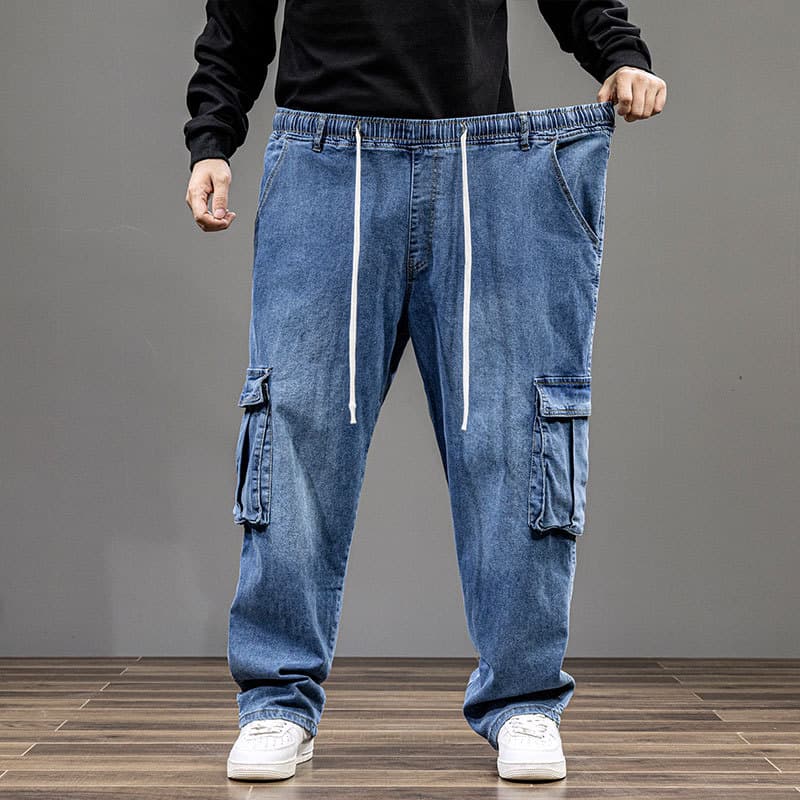 Spring and Autumn Extra Large Size 400 Jin Plus Size Men's Loose Stretch Straight Jeans Deep Work Jeans