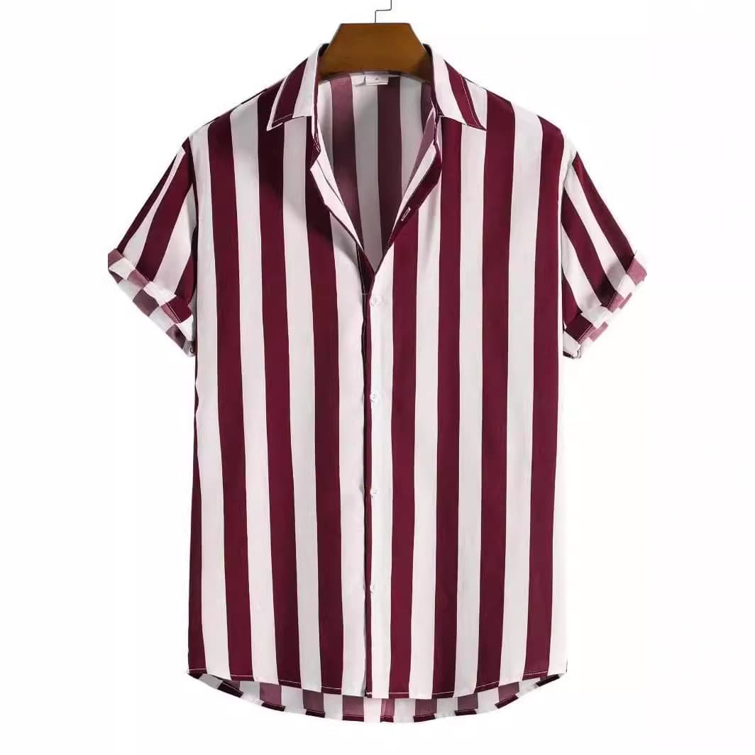 Men's Casual Shirt Summer Clothing Vertical Striped Graphic 3D Print Short Sleeve Top Streetwear