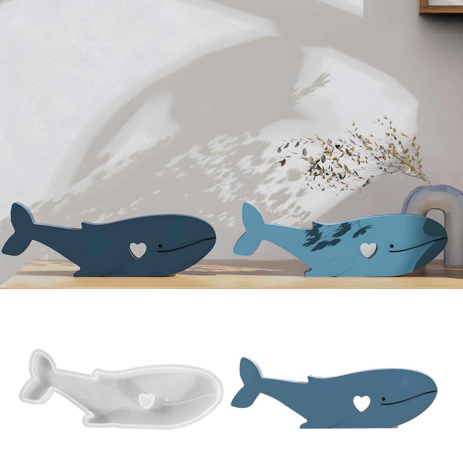 Deyi Life DIY Resin Mold Heart Whale Silicone Mold Plaster Aroma Candle Holder Ornament Mold