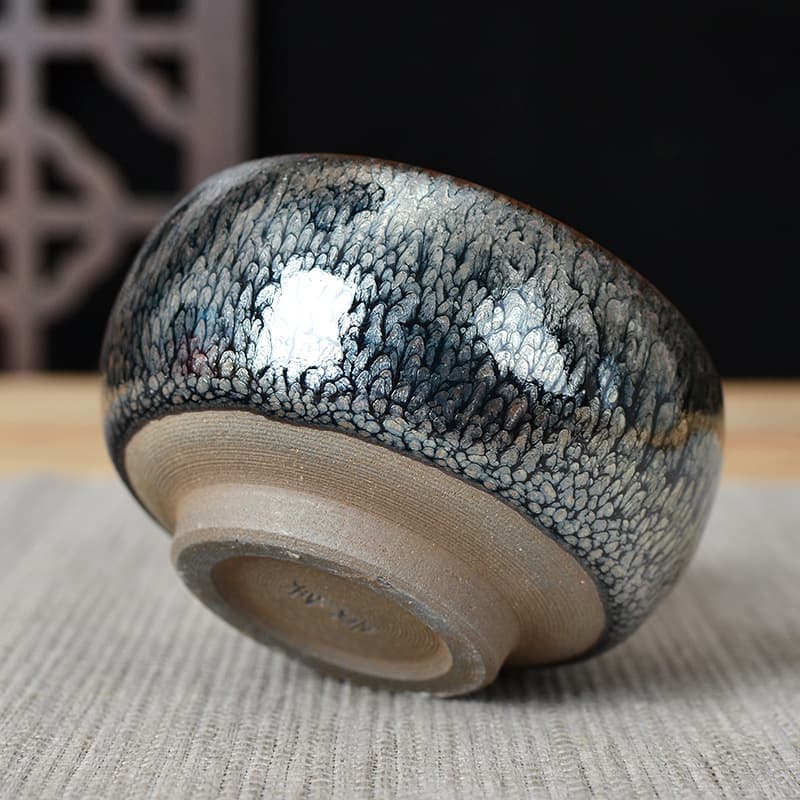 Blue Flower Master Cup, Jianyang Iron-bodied Tea Bowl with Chrysanthemum Design, Wholesale of Original Mineral Glaze Blue Flower Tea Bowl