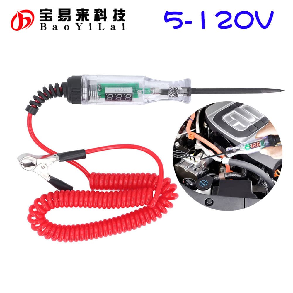 5-120V Car Volt Tester with Retractable Cord, LED Digital Voltage Diagnostic Pen for Automotive Circuit Testing
