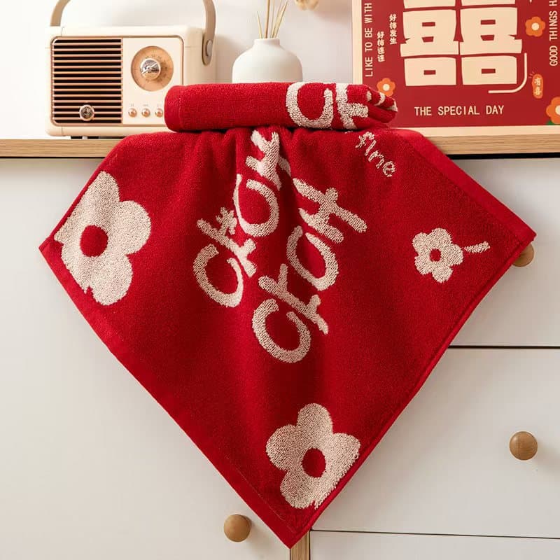 35*35 Wedding Handkerchief, Wedding Banquet Favors, Wedding Return Gift, Red Double Happiness Handkerchief, Hand Wipes, Dowry Towel